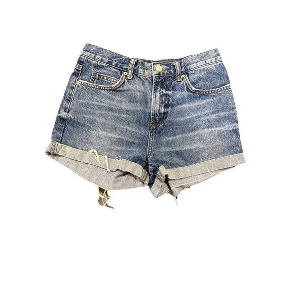 Topshop Moto-Wmns Rosa Shorts-Denim Med Wash-Cuffed Raw Hem Distressed-US 2/UK 6 - Picture 2 of 16